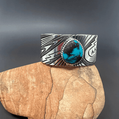 Alton Bedonie Sterling Silver and Bisbee Turquoise Bracelet