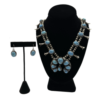 Light Blue Turquoise Naja & Squash Blossom Necklace & Earrings