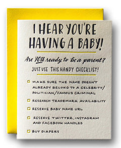 Baby Checklist Card