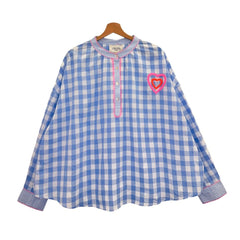 Band Collar Blue Gingham Blouse