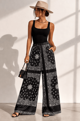 Bandana Pattern Flowing Silk Pants Women's Apparel - Picayune Cellars & Mercantile