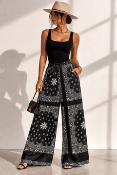 Bandana Pattern Flowing Silk Pants