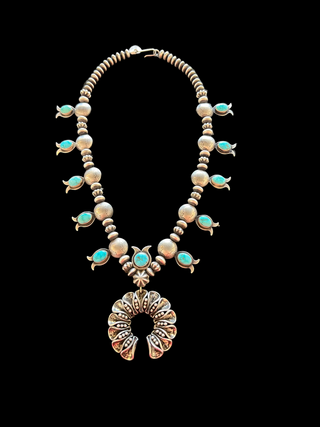 James Begay Mercury Dime & Kingman Turquoise Squash Blossom