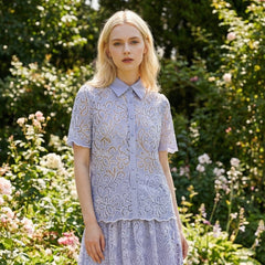 Billie - Eyelet Lace-Embroidered Short-Sleeved Shirt
