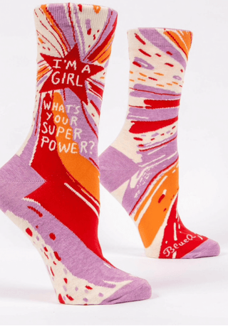 Blue Q Women's Crew Socks "I'm a girl what's your super power" Socks - Picayune Cellars & Mercantile