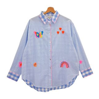 Blue Striped & Gingham Blouse Women's Apparel - Picayune Cellars & Mercantile