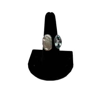 Blue Topaz & Pearl Double Stone Ring Rings - Picayune Cellars & Mercantile