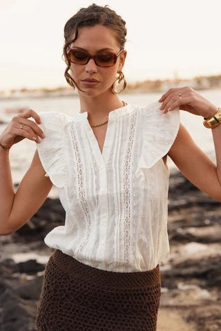 Boho Shirt with Lace Detail - White Women's Apparel - Picayune Cellars & Mercantile