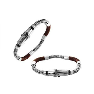 Sterling Silver & Round Braided Leather Bracelet