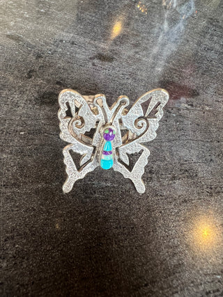 Sterling Silver, Sugulite, Turquoise & Opal Butterfly Ring