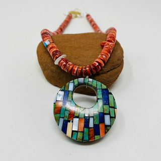 Charlene Reano Double Sided Mosaic Necklace Circular Pendant Pendants/Necklaces - Picayune Cellars & Mercantile