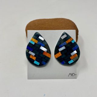 Charlene Reano Mosaic Tear Drop Earrings Jet - Large Earrings - Picayune Cellars & Mercantile