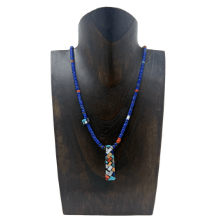Charlene Reano Reversible Single Strand Mosaic Lapis Bead Necklace Pendants/Necklaces - Picayune Cellars & Mercantile