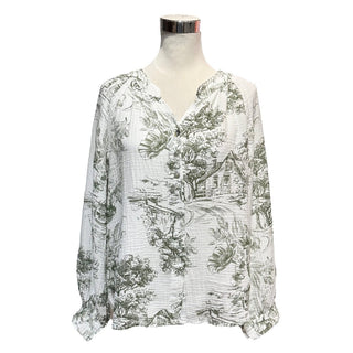 Cotton Toile de Jouy Blouse Women's Apparel - Picayune Cellars & Mercantile