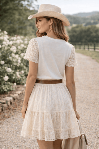 Crochet - laced Short Sleeve Shirt Women's Apparel - Picayune Cellars & Mercantile
