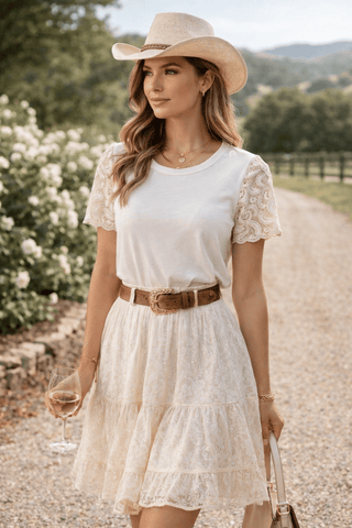Crochet - laced Short Sleeve Shirt Women's Apparel - Picayune Cellars & Mercantile