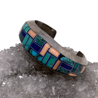 Cuff Bracelet Rhodochrosite, Turquoise, Lapis Inlay Bracelets - Picayune Cellars & Mercantile