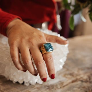 Darryl Begay 18K Gold Ring with Number Eight Turquoise Rings - Picayune Cellars & Mercantile
