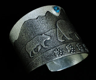 Darryl Dean Begay Mama Bear Silver Cuff, Apache Blue Turquoise Bracelets - Picayune Cellars & Mercantile
