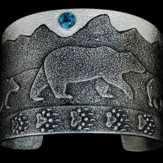 Darryl Dean Begay Mama Bear Silver Cuff, Apache Blue Turquoise Bracelets - Picayune Cellars & Mercantile