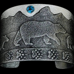 Darryl Dean Begay Mama Bear Silver Cuff, Apache Blue Turquoise