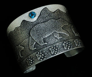 Darryl Dean Begay Mama Bear Silver Cuff, Apache Blue Turquoise Bracelets - Picayune Cellars & Mercantile