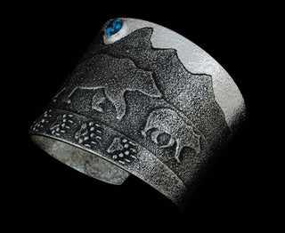 Darryl Dean Begay Mama Bear Silver Cuff, Apache Blue Turquoise Bracelets - Picayune Cellars & Mercantile