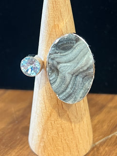 Desert Druzy & Topaz Double Stone Adjustable Ring
