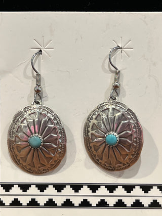 Stamped Dime Earrings with Turquoise