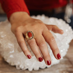 Dina Huntinghorse Gold, Coral & Diamond Ring