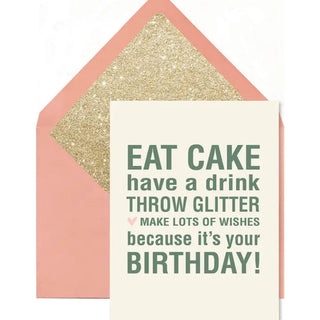 Eat Cake Throw Glitter Birthday Card Cards - Picayune Cellars & Mercantile