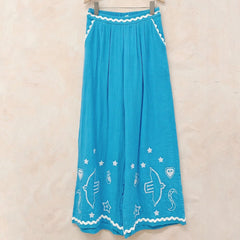 Embroidered Bird Cotton Gauze Pants