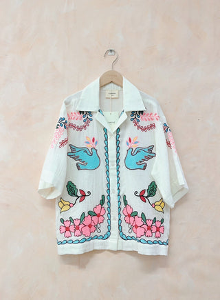 Embroidered Dove & Flower Blouse Women's Apparel - Picayune Cellars & Mercantile