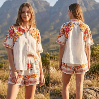 Embroidered Floral Short & Shirt Set Women's Apparel - Picayune Cellars & Mercantile