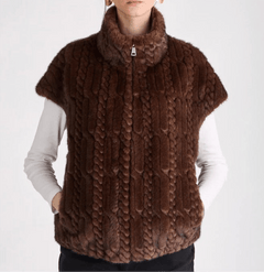 Faux Fur Cap-Sleeve Cable Vest