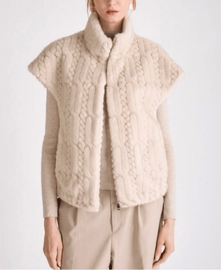 Faux Fur Cap - Sleeve Cable Vest Women's Apparel - Picayune Cellars & Mercantile