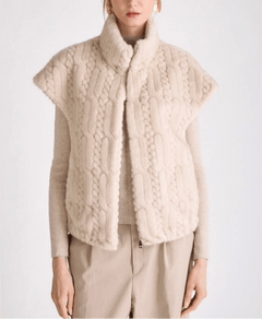 Faux Fur Cap-Sleeve Cable Vest