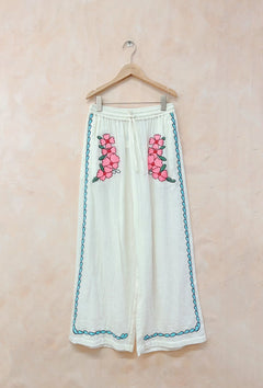 Embroidered Floral Cotton Gauze Pants