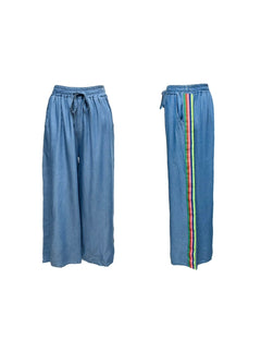 Wide-Leg Chambray Track Pants