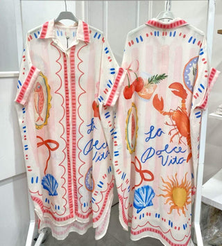 Flowing Printed Shirt Dress Women's Apparel - Picayune Cellars & Mercantile