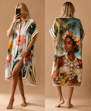 Flowing Printed Shirt Dress Women's Apparel - Picayune Cellars & Mercantile