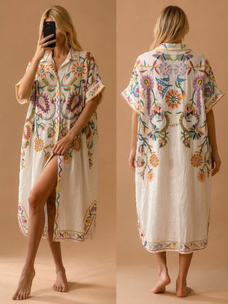 Flowing Printed Shirt Dress Women's Apparel - Picayune Cellars & Mercantile