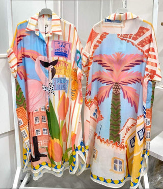 Flowing Printed Shirt Dress Women's Apparel - Picayune Cellars & Mercantile