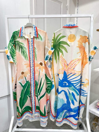 Flowing Printed Shirt Dress Women's Apparel - Picayune Cellars & Mercantile
