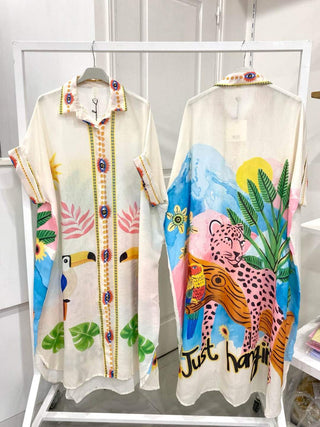 Flowing Printed Shirt Dress Women's Apparel - Picayune Cellars & Mercantile