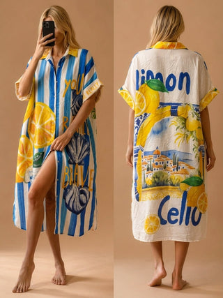 Flowing Printed Shirt Dress Women's Apparel - Picayune Cellars & Mercantile