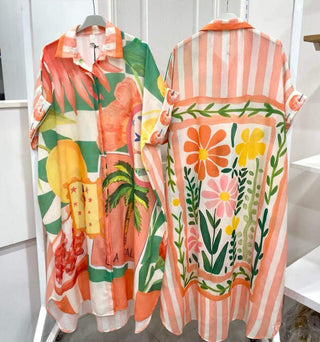 Flowing Printed Shirt Dress Women's Apparel - Picayune Cellars & Mercantile