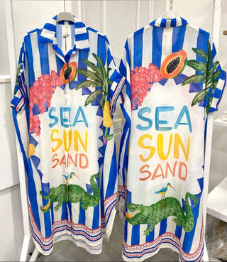 Flowing Printed Shirt Dress Women's Apparel - Picayune Cellars & Mercantile