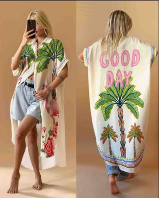 Flowing Printed Shirt Dress Women's Apparel - Picayune Cellars & Mercantile