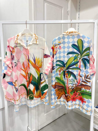 Flowing Printed Short Sleeved Shirt Women's Apparel - Picayune Cellars & Mercantile